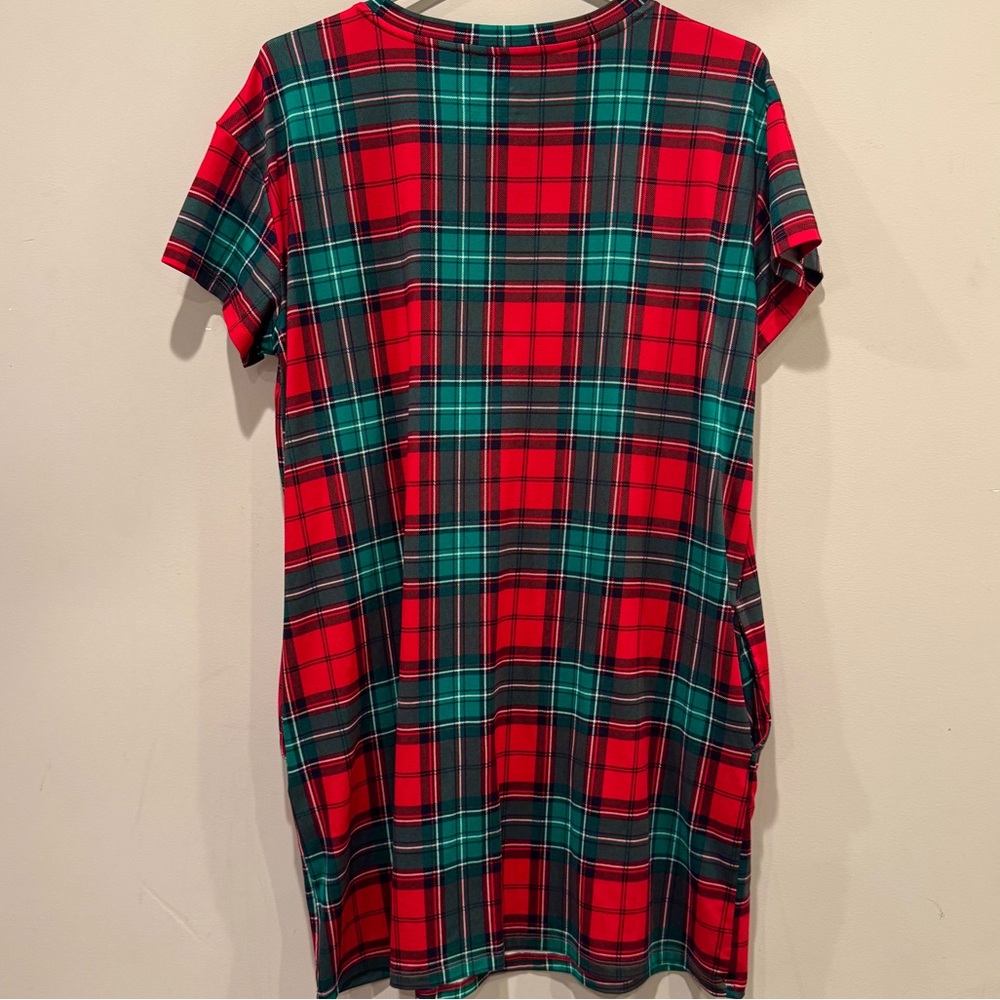 Joyspun Women’s Red and Green Plaid Cheers Holiday Sleep Shirt PJs Size M NWOT - Picture 6 of 9
